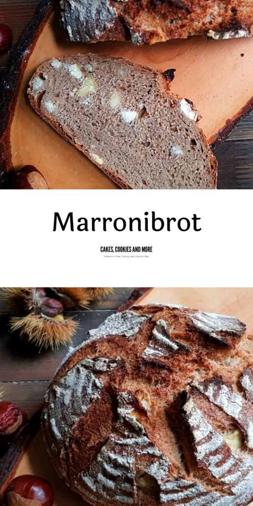 Rezept für Marronibrot (Brot mit Esskastanien) aus dem Topf mit Vollkornmehl, Marroni und Weissmehl. Der selbstgemachte Hefeteig wird im Gusseisentopf gebacken.