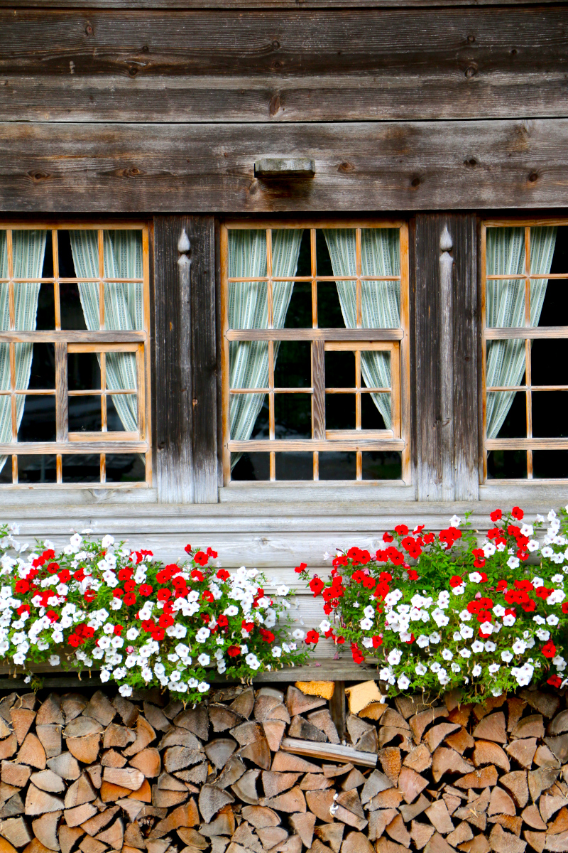 Stöckli bei der Emmentaler Schaukäserei - mit Blumen vor den Fenstern.